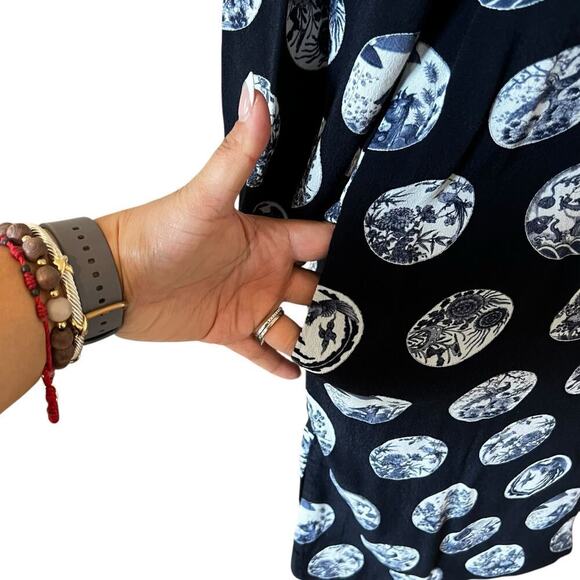 & Other Stories Women's Asian Lunar Print Mini Dress Quarter Sleeves Blue Sz 2 - Picture 5 of 10